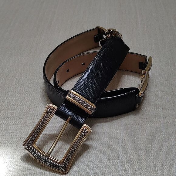 Brighton Black Snake Embossed Leather Belt Gold & Silver Buckle Loop & Links - Picture 11 of 11